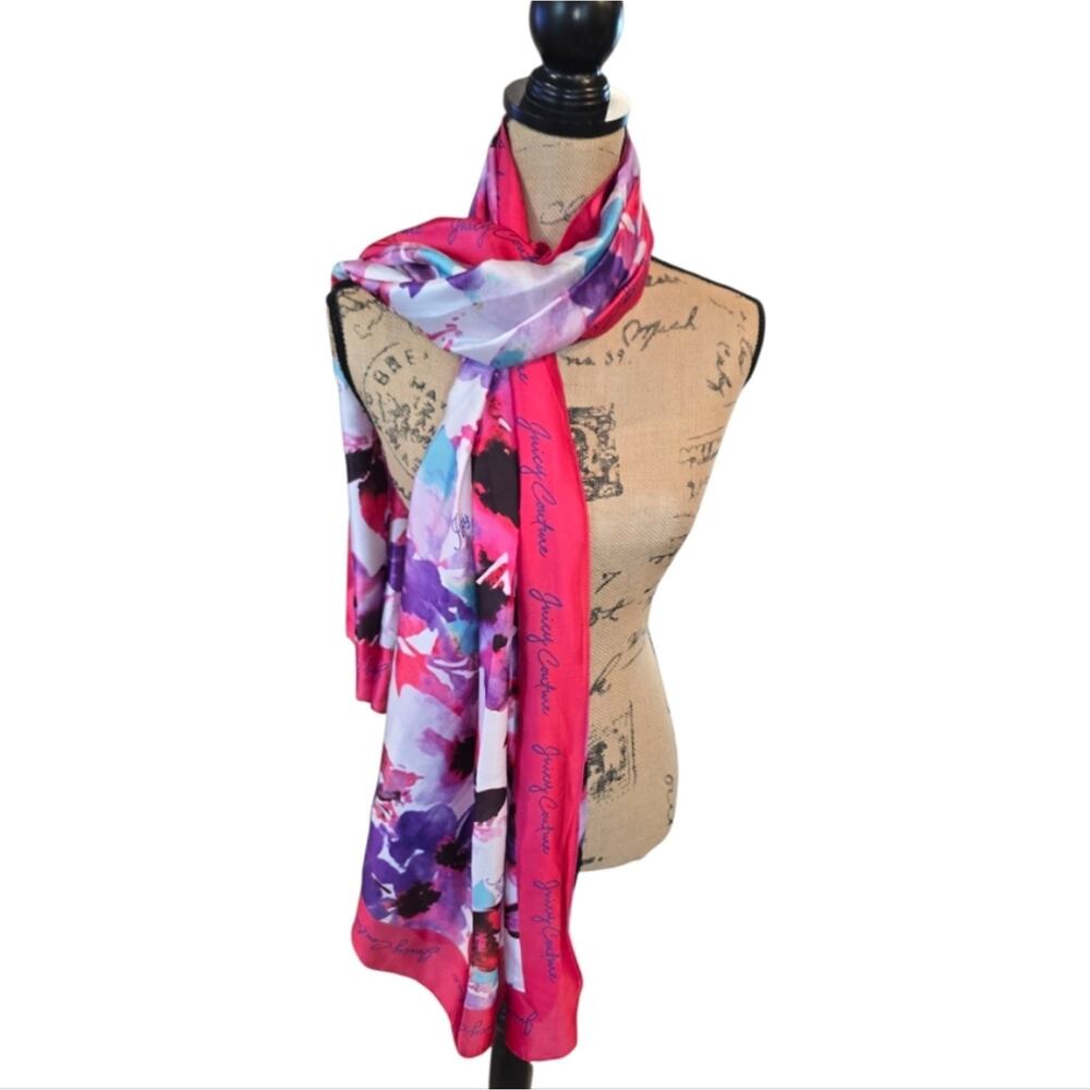 Juicy Couture Pink and Purple Floral Silky Scarf Wrap New